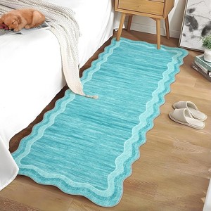 Washable Wavy Edge Area Rug, Non Slip Non Shedding Low Pile Floor Cover, Soft Accent Mat for Kitchen Bedroom Hallway Entryway Office - 1 of 4