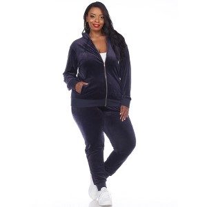 Women's Plus Size 2 Piece Velour Tracksuit Set - White Mark - 1 of 4