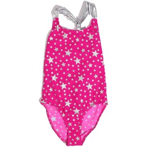 Just Love Girls One Piece Bathing Suits Swimwear for Girl (Fuchsia - Silver Stars, 10-12 Years) - 1 of 2