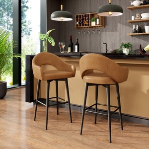 Dyonery Set of 2 Counter Height Swivel Barstools PU Leather 26" H Upholstered Bar Stools with Back&Arms for Kitchen Island,Home Bar - 1 of 4