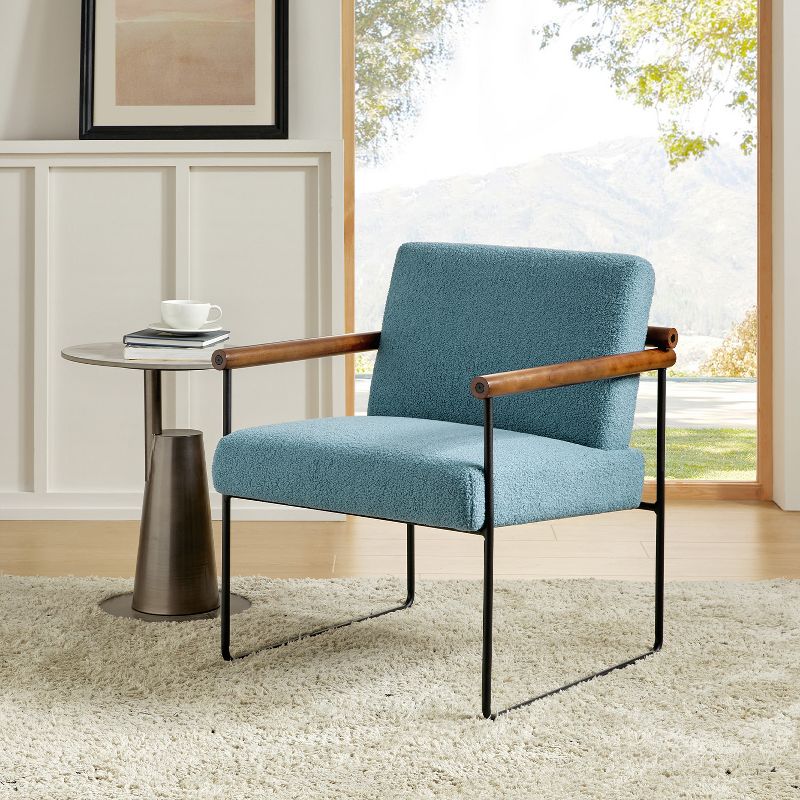 Elisa Modern Ergonomic Accent Armchair with Metal Base and Special Solid Wood Arm| ARTFUL LIVING DESIGN, 3 of 9
