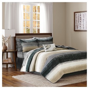 Seth Striped Complete Multiple Piece Coverlet Set (Queen) 8-Piece, Brown
