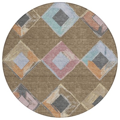 Brown Mauve And Charcoal Geometric Washable Indoor Outdoor Area Rug