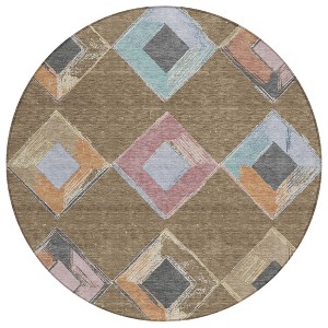 Brown Mauve And Charcoal Geometric Washable Indoor Outdoor Area Rug - 1 of 4