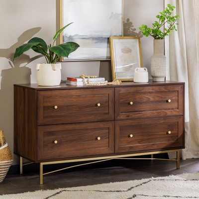 Saracina Home Jones Horizontal Modern 4 Drawer Dresser Dark Walnut