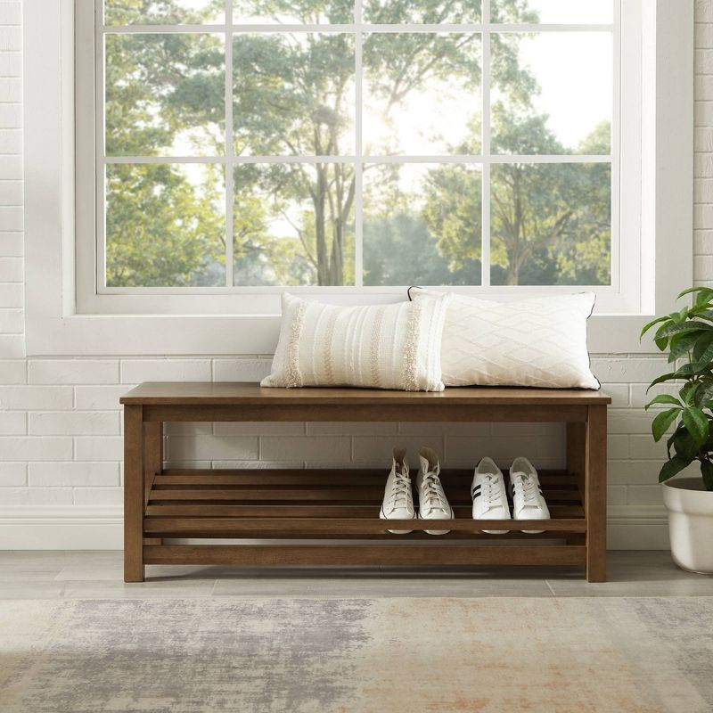 Modern Farmhouse Solid wood Shoe Storage Entry Bench Rustic Oak - Saracina Home, 5 of 9