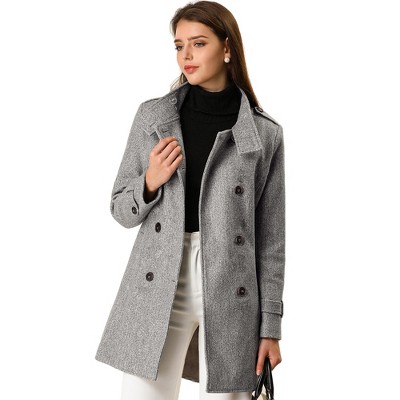 Allegra K Women's Winter Double Breasted Stand Collar Mid Length Trenchcoat