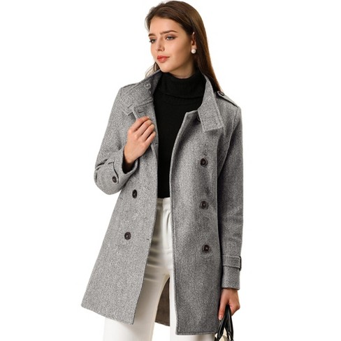 Allegra K Women's Winter Stand Collar Double Breasted Outwear Coat Gray  X-Small