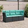vidaXL Patio Sofa Set with Cushions - Outdoor Garden Lounge Furniture 3 Piece Set - PE Rattan, Black, Blue - 2 of 4