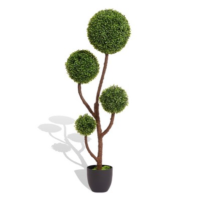 SKRAN Artificial Boxwood Topiary 4-Sphere Ball Tree,Greenery Plant for Indoor & Outdoor Decor,Spiral Topiary Ball Tree for Home,Office,Patio