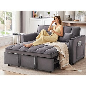 ELJGET 3-in-1 Convertible Sofa Bed with Pull Out Bed, Modern Velvet Double Sleeper Sofa, Adjustable Sleeper Chair Bed for Office, Living Room - 1 of 4