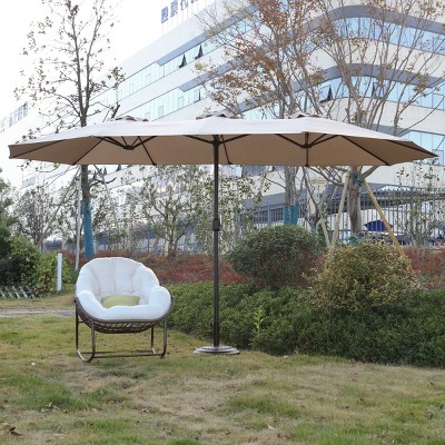 14FT Double Sided Polyester Outdoor Umbrella,Garden Umbrella With 12 Ribs,Patio Large Rectangular Umbrella,Base Not Included-Coolbibila