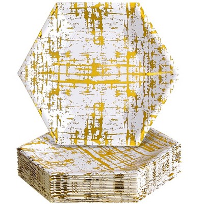 Silver Spoons Elegant Disposable Hexagon Plates for Party, Heavy Duty Disposable Dinner Set, (18 PC) Arctic Collection