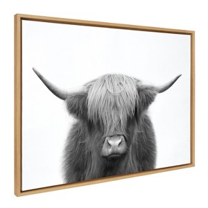 Kate and Laurel Sylvie Hey Dude Highland Cow BW Framed Canvas by The Creative Bunch Studio - 1 of 4