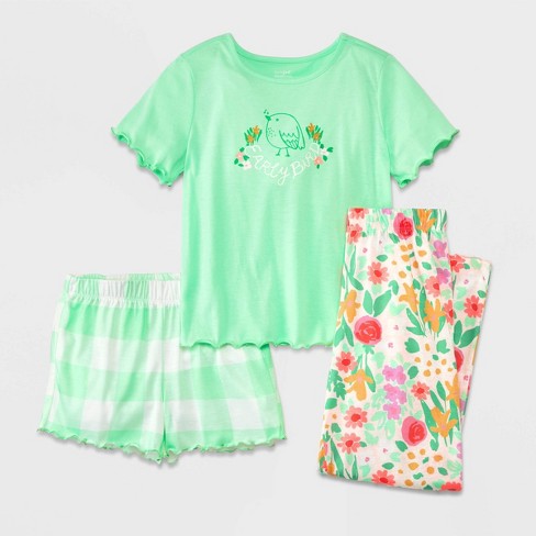 Girls' 3pc Short Sleeve Pajama Set - Cat & Jack™ Light Green XL