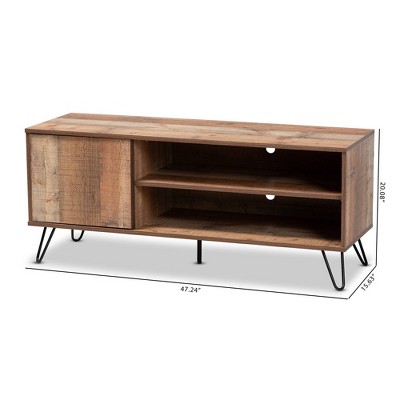 Retro Rustic Oak 48" TV Stand with Black Hairpin Legs and Cabinet
