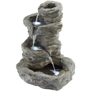 Rock Cascade 22" High Large Zen Rustic Outdoor Decor Gray Faux Stone Floor Fountain with Light LED Waterfall Outside Garden Patio - 1 of 4