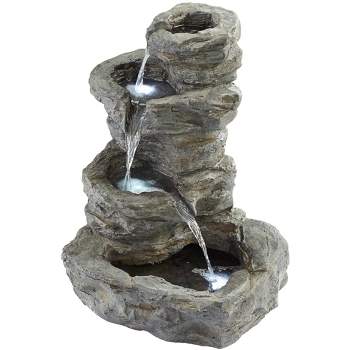 John Timberland Zen Outdoor Floor Water Fountain with Light LED 22" High 4 Tiered Cascading Rock for Yard Garden Patio Deck Home