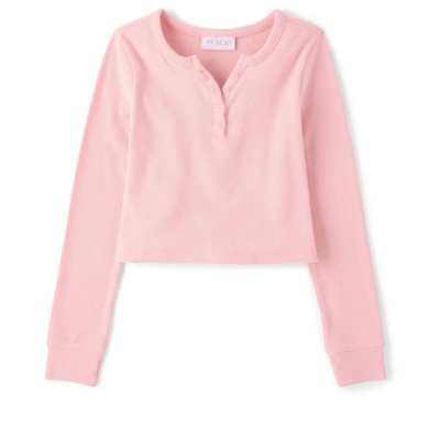 The Children's Place Girls Long Sleeve Sueded Rib Henley Top