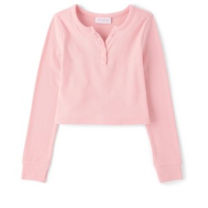 The Children's Place Girls Long Sleeve Sueded Rib Henley Top - 1 of 3