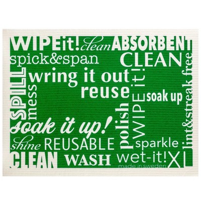 Swedish Dish Cloth 11.75" Word Art Green Xl Absorbent Cleaning Cloth Eco Friendly  -  Dish Cloth