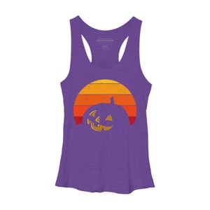 Women's Design By Humans Vintage Retro Sunset Halloween Pumpkin I By lemonpepper Racerback Tank Top - 1 of 3
