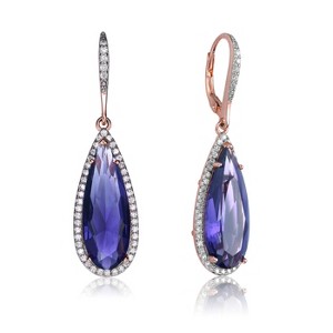 Guili Teardrop Leverback Earrings in Sterling Silver with CZ in Amber, Emerald, Sapphire, Gold & Rose Gold – Vibrant Sparkle for Luxe Appeal - 1 of 3