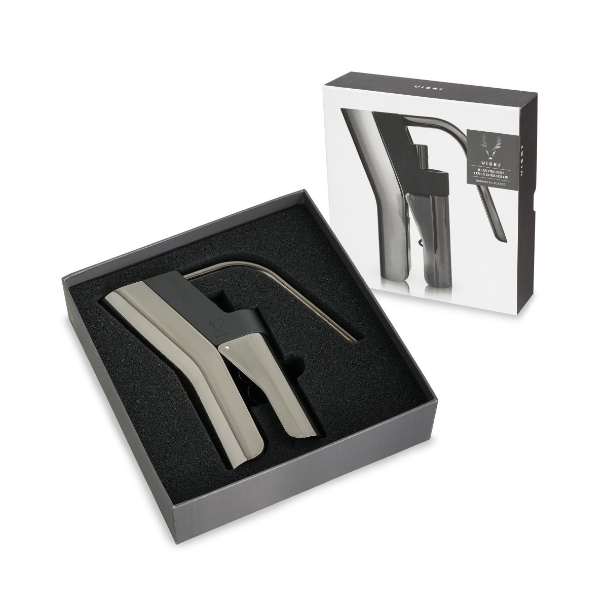 Viski Gunmetal Heavyweight Lever Corkscrew Wine Bottle Opener, Gunmetal Black Plated Finish, Non-Stick Coated Worm