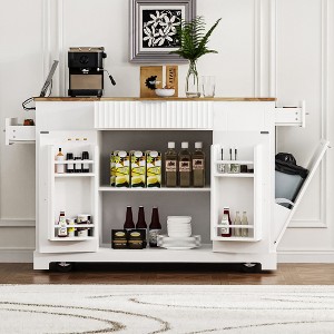 Kumasinova 48.5" Kitchen Cart with Power Outlets,Kitchen Island with Trash Can Storage,5-Wheel Rolling  Cart with 3 Drawers&Open Side Shelves for Home - 1 of 4