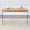 FURNIinspire Dining Tables Dining Table Coffee Table With Brown MDF Tabletop And Clear Tempered Glass Legs For Dining Room, Brown, 47"*28"*30" - 2 of 4