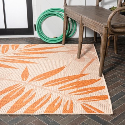 Tropical Palm Leaf Cream/Orange 5x8 Indoor/Outdoor Easy-Care Rug
