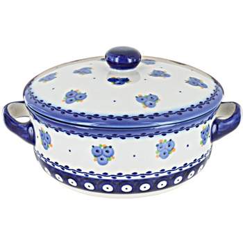 Blue Rose Polish Pottery Z05 Galia Covered Round Baker with Handles