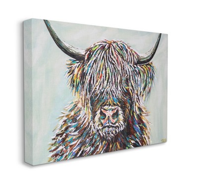 Stupell Industries Country Cattle Wooly Highland Portrait Rainbow Hair