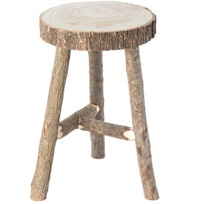 Vintiquewise Decorative Antique Log Cabin Natural Wooden Accent Stool Side Table