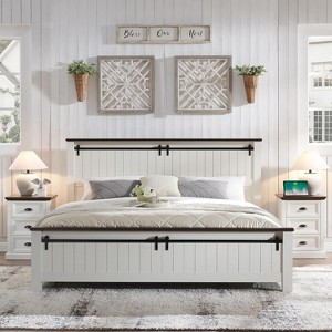 SinCiDo Farmhouse King Size Bed Frame with 47" Headboard, Sliding Barn Door, Wood Bed Frame with Wood Slats Support, No Box Spring Needed - 1 of 4