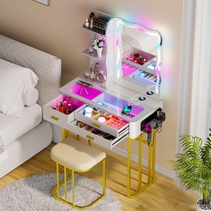 Vlsrka RGB Small Vanity Desk with 7 Dynamic and 7 Static Lights,White - 1 of 3