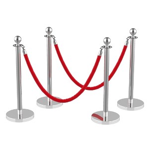 Stanchions and Velvet Ropes, 8Pcs Silver Stanchions with Retractable Belts, Hollow Base Posts or Wedding, Parties, Exhibition - 1 of 4