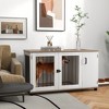 PawHut Dog Crate Furniture Side End Table with Storage, Dog Kennel Furniture Indoor with Double Doors for Medium and Large Dogs, Walnut - 3 of 4