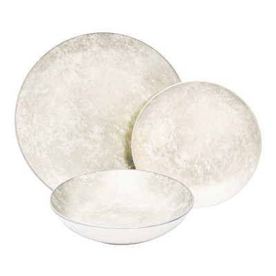 Godinger Silver 12pc Porcelain Wingate Dinnerware Set Pearl: Abstract Pattern, Dishwasher & Microwave Safe, Service for 4