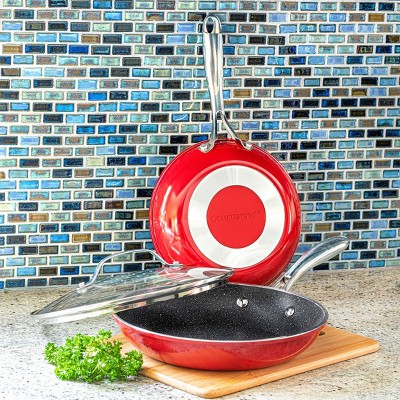 10-Piece Red Nonstick Aluminum Cookware Set with Glass Lids