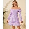 Women's Smocked Square Neck Short Dress Ruffle Long Puff Sleeve Casual Mini Dress Wedding Guest Dresses for Women - 4 of 4
