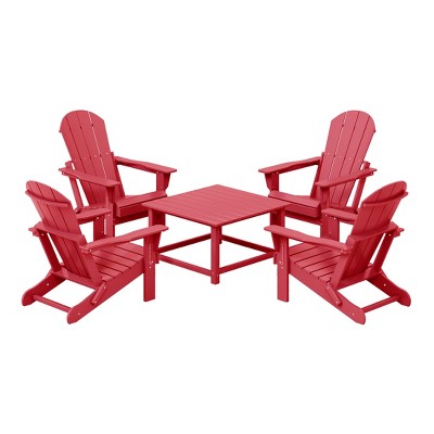WestinTrends Malibu 5-Piece HDPE Adirondack Chair Outdoor Patio Square Table Conversation Set
