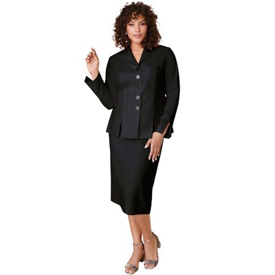 Roaman's Women's Plus Size Two-Piece Skirt Suit with Shawl-Collar Jacket,  14 W - Black