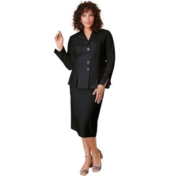 Roaman's Women's Plus Size Two-Piece Skirt Suit with Shawl-Collar Jacket
