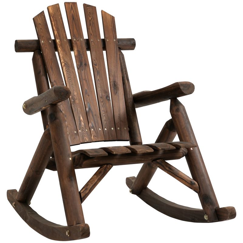 Outsunny Wooden Adirondack Rocking Chair, Outdoor Rustic Log Rocker with Slatted Design for Patio, 1 of 7
