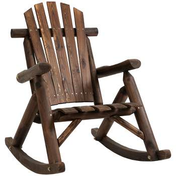 Outsunny Wooden Adirondack Rocking Chair, Outdoor Rustic Log Rocker with Slatted Design for Patio