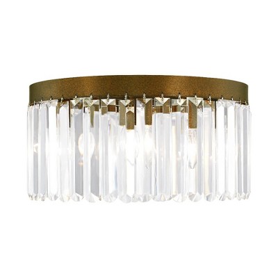 Hand Painted Bronze 5-Light Flush Mount with Crystal Shade