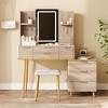 KWPZQEB Rustic Dressing Table Set, Vanity Dressing Table with Cushioned Stool & Mirror, Fluted Vanity Table with Drawers & Storage Shelves for Bedroom - 2 of 4