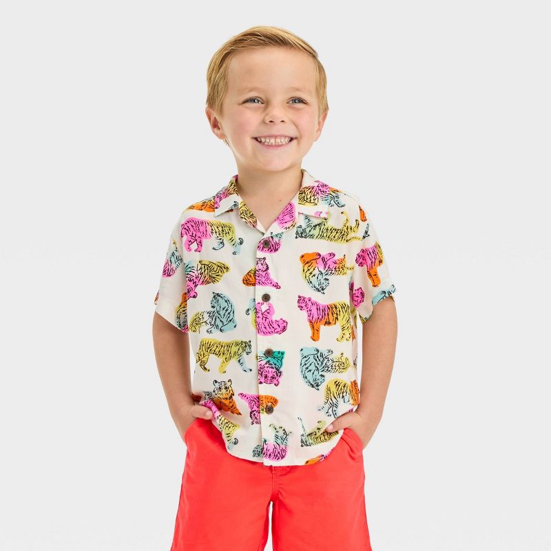 Toddler Boys' Rainbow Tiger Challis Shirt - Cat & Jack™ Off-White, 1 of 5