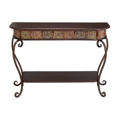 Traditional Metal Console Table - Dark Brown - Olivia & May: Entryway Table with Storage Shelf, Iron Frame